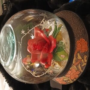 Glass Snow Globe with Red Rose and Ladybugs
